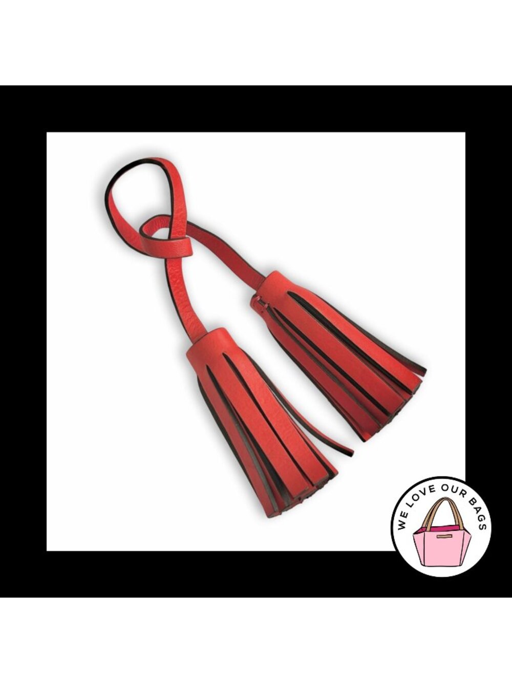 COACH LEGACY Red Leather Double Tassel Strap Bag Charm Hang Tag Keychain Fob